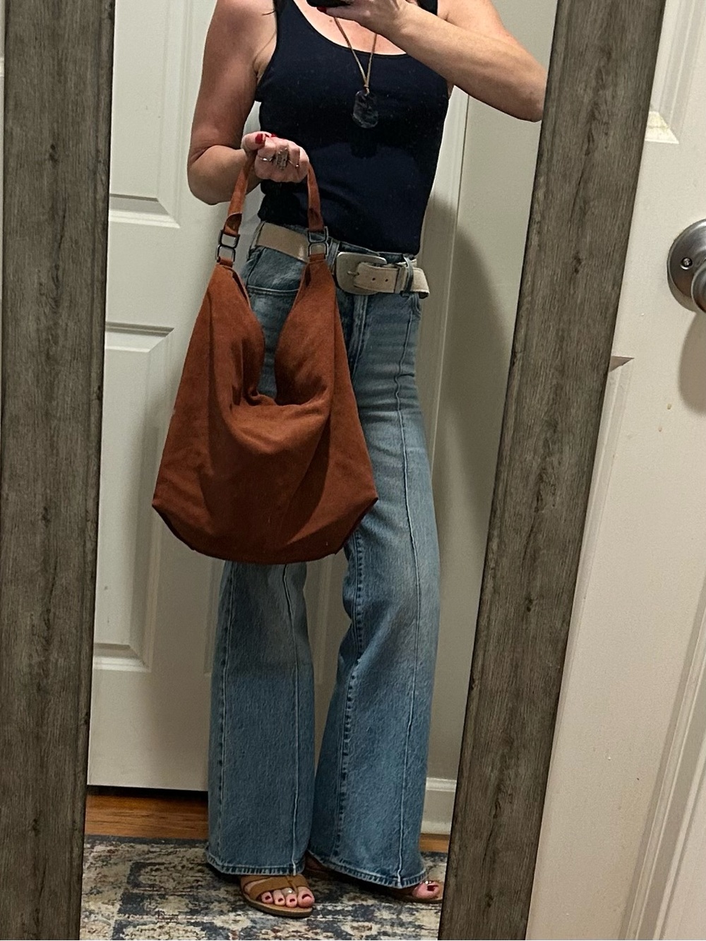 Free People Suzie Suede Slouchy Tote Bag in Between Brown with Wallet/Charm - Picture 6 of 16